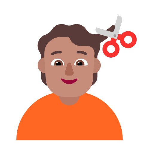 Microsoft design of the person getting haircut: medium skin tone emoji verson:Windows-11-23H2