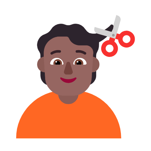 Microsoft design of the person getting haircut: medium-dark skin tone emoji verson:Windows-11-23H2