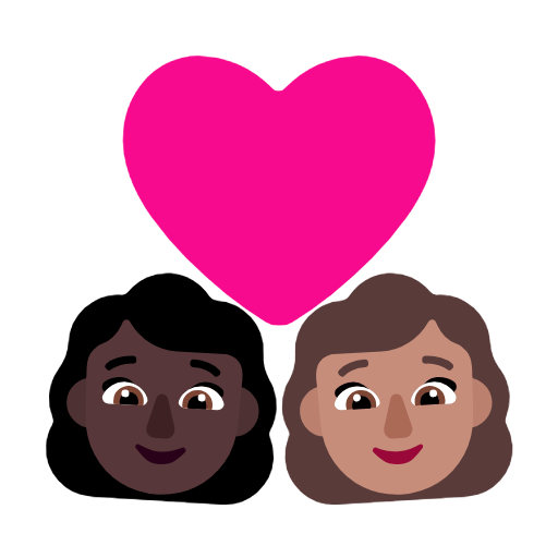 Microsoft design of the couple with heart: woman woman dark skin tone medium skin tone emoji verson:Windows-11-23H2