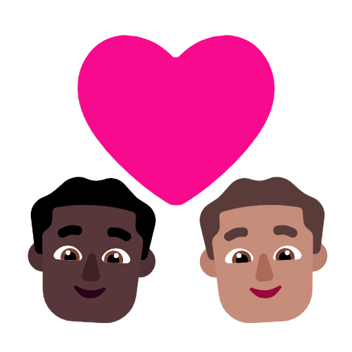 Microsoft design of the couple with heart: man man dark skin tone medium skin tone emoji verson:Windows-11-23H2