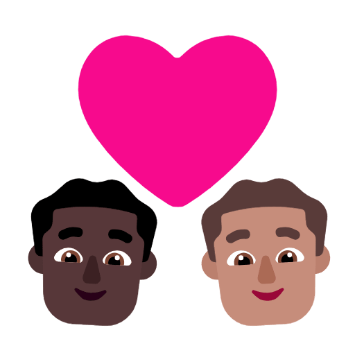 Microsoft design of the couple with heart: man man dark skin tone medium skin tone emoji verson:Windows-11-23H2
