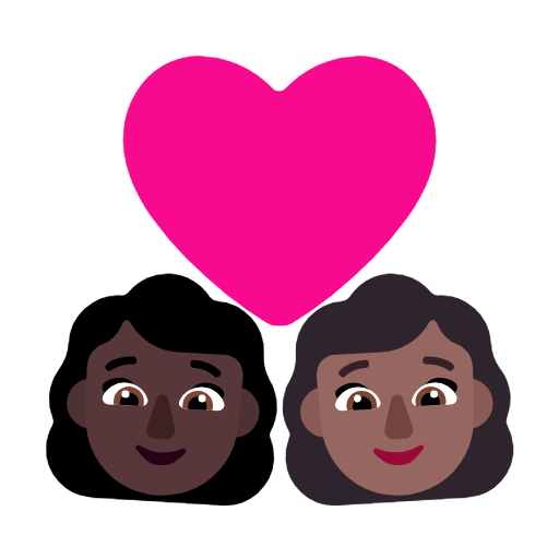 Microsoft design of the couple with heart: woman woman dark skin tone medium-dark skin tone emoji verson:Windows-11-23H2