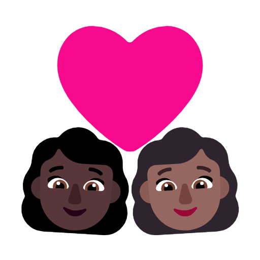 Microsoft design of the couple with heart: woman woman dark skin tone medium-dark skin tone emoji verson:Windows-11-23H2
