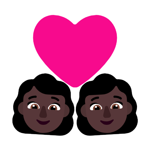 Microsoft design of the couple with heart: woman woman dark skin tone emoji verson:Windows-11-23H2