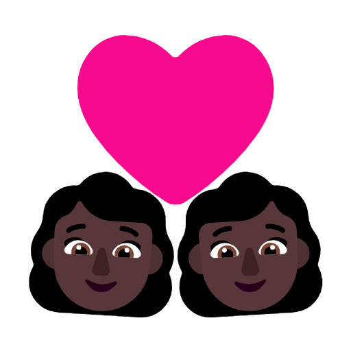 Microsoft design of the couple with heart: woman woman dark skin tone emoji verson:Windows-11-23H2