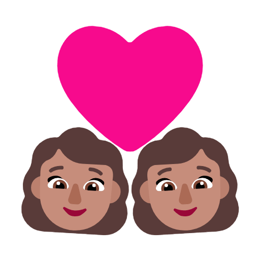 Microsoft design of the couple with heart: woman woman medium skin tone emoji verson:Windows-11-23H2