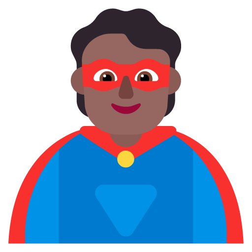 Microsoft design of the superhero: medium-dark skin tone emoji verson:Windows-11-22H2