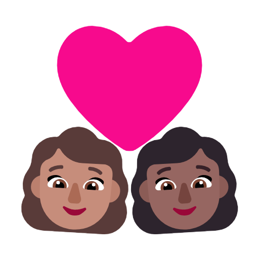 Microsoft design of the couple with heart: woman woman medium skin tone medium-dark skin tone emoji verson:Windows-11-23H2