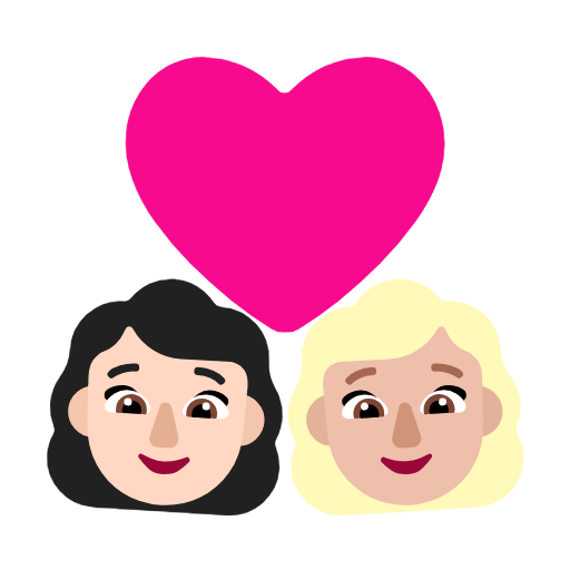 Microsoft design of the couple with heart: woman woman light skin tone medium-light skin tone emoji verson:Windows-11-23H2