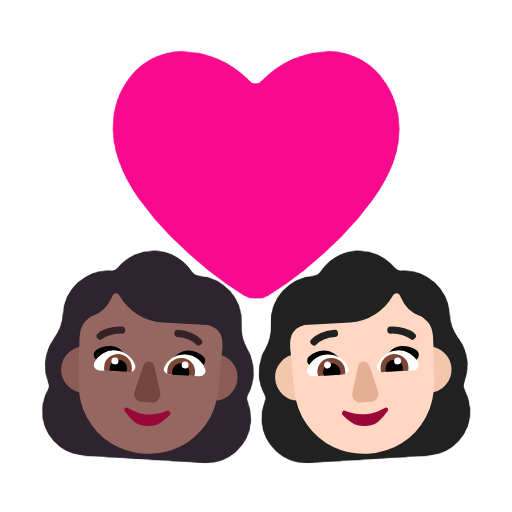 Microsoft design of the couple with heart: woman woman medium-dark skin tone light skin tone emoji verson:Windows-11-23H2