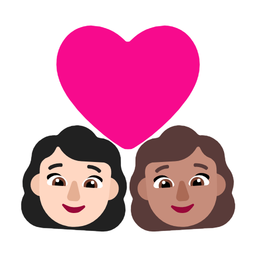 Microsoft design of the couple with heart: woman woman light skin tone medium skin tone emoji verson:Windows-11-23H2