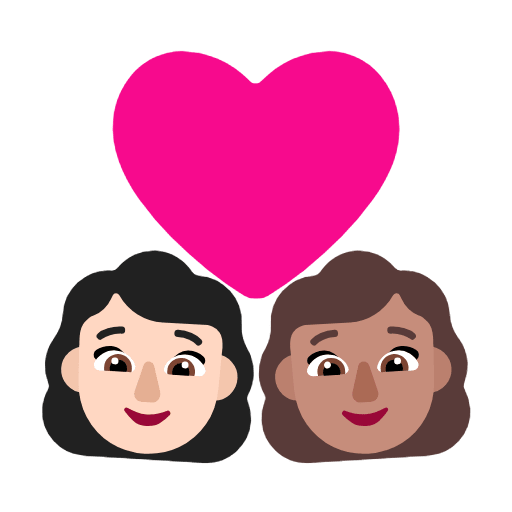 Microsoft design of the couple with heart: woman woman light skin tone medium skin tone emoji verson:Windows-11-23H2