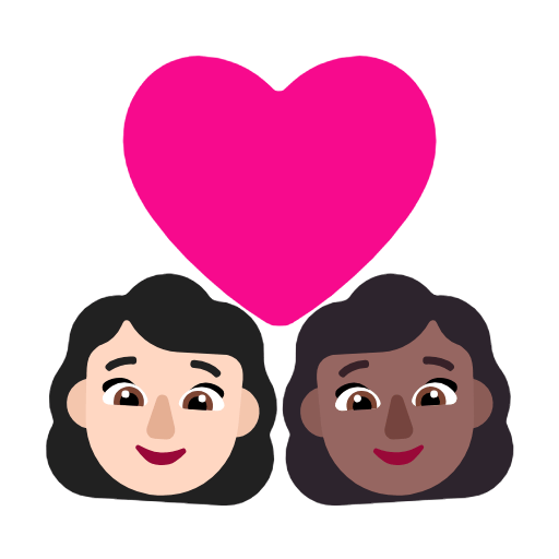 Microsoft design of the couple with heart: woman woman light skin tone medium-dark skin tone emoji verson:Windows-11-23H2