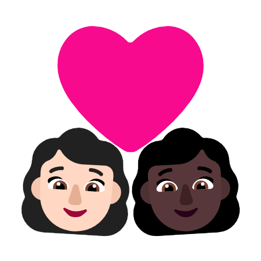 Microsoft design of the couple with heart: woman woman light skin tone dark skin tone emoji verson:Windows-11-23H2