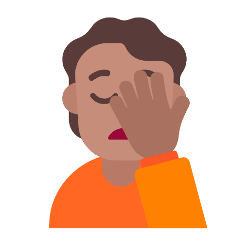 Microsoft design of the person facepalming: medium skin tone emoji verson:Windows-11-23H2