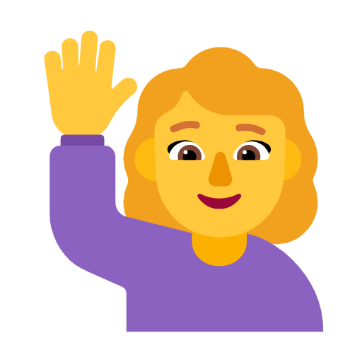 Microsoft design of the woman raising hand emoji verson:Windows-11-23H2