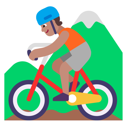 Microsoft design of the person mountain biking: medium skin tone emoji verson:Windows-11-22H2