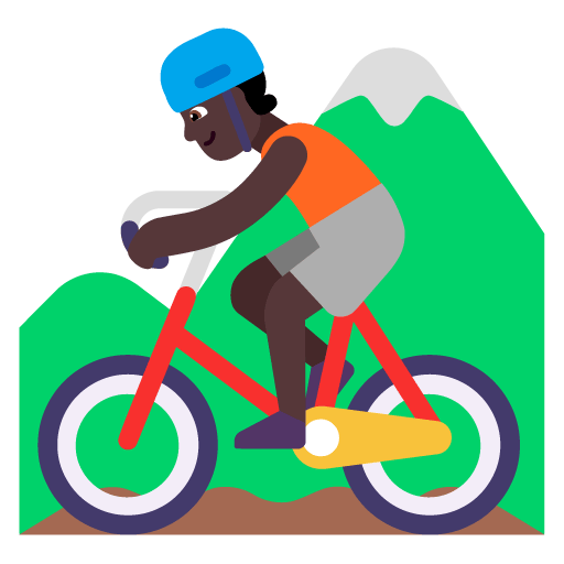 Microsoft design of the person mountain biking: dark skin tone emoji verson:Windows-11-22H2