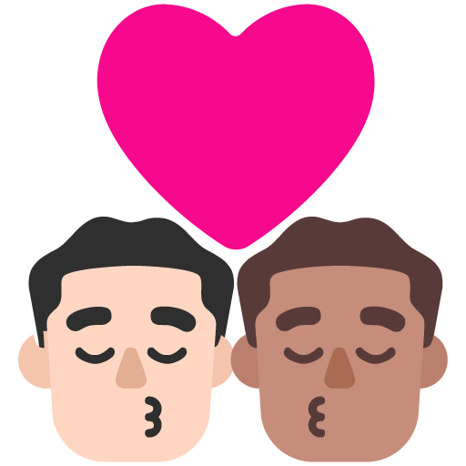 Microsoft design of the kiss: man man light skin tone medium skin tone emoji verson:Windows-11-22H2