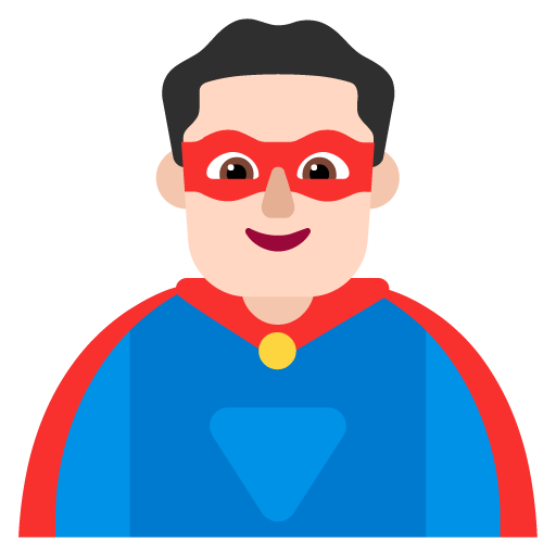 Microsoft design of the man superhero: light skin tone emoji verson:Windows-11-22H2