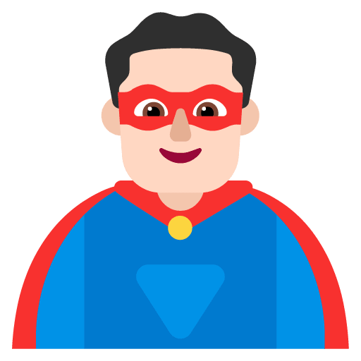 Microsoft design of the man superhero: light skin tone emoji verson:Windows-11-22H2