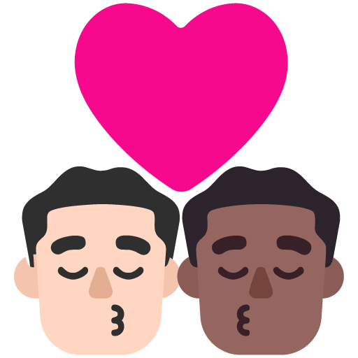 Microsoft design of the kiss: man man light skin tone medium-dark skin tone emoji verson:Windows-11-22H2