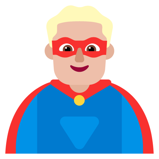 Microsoft design of the man superhero: medium-light skin tone emoji verson:Windows-11-22H2