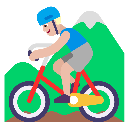 Microsoft design of the man mountain biking: medium-light skin tone emoji verson:Windows-11-22H2