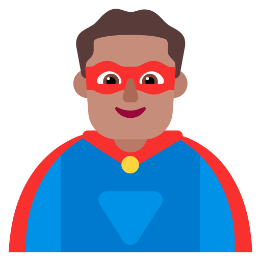 Microsoft design of the man superhero: medium skin tone emoji verson:Windows-11-22H2