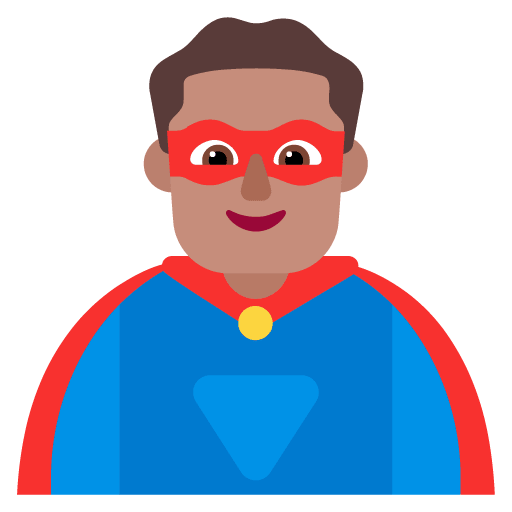 Microsoft design of the man superhero: medium skin tone emoji verson:Windows-11-22H2