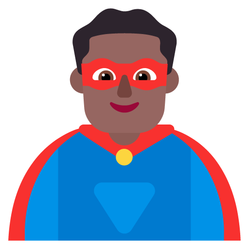 Microsoft design of the man superhero: medium-dark skin tone emoji verson:Windows-11-22H2