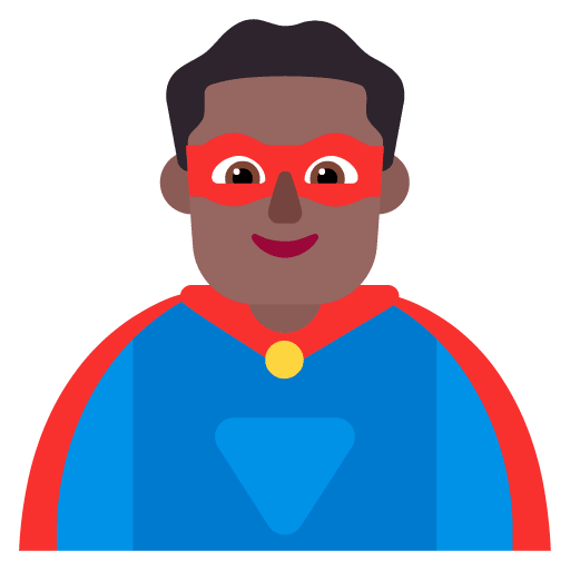 Microsoft design of the man superhero: medium-dark skin tone emoji verson:Windows-11-22H2