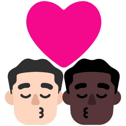 Microsoft design of the kiss: man man light skin tone dark skin tone emoji verson:Windows-11-22H2