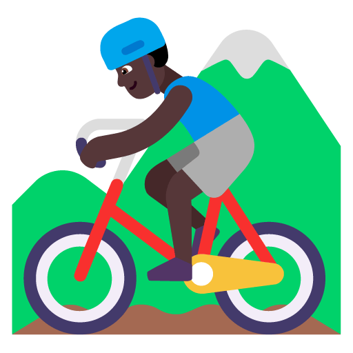 Microsoft design of the man mountain biking: dark skin tone emoji verson:Windows-11-22H2