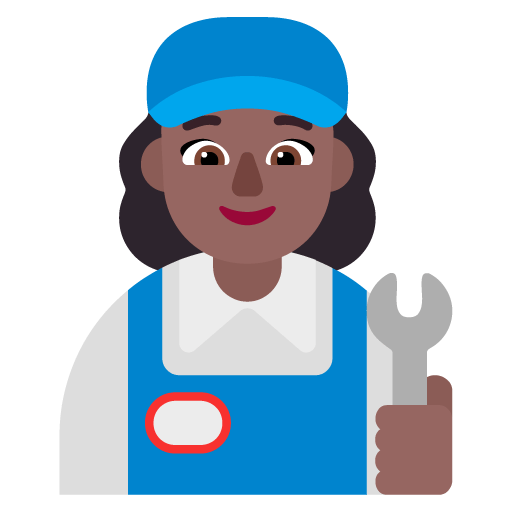 Microsoft design of the woman mechanic: medium-dark skin tone emoji verson:Windows-11-22H2