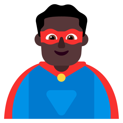 Microsoft design of the man superhero: dark skin tone emoji verson:Windows-11-22H2