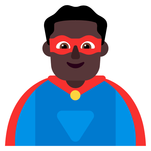 Microsoft design of the man superhero: dark skin tone emoji verson:Windows-11-22H2