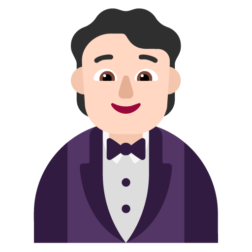 Microsoft design of the person in tuxedo: light skin tone emoji verson:Windows-11-22H2