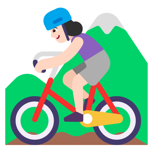 Microsoft design of the woman mountain biking: light skin tone emoji verson:Windows-11-22H2
