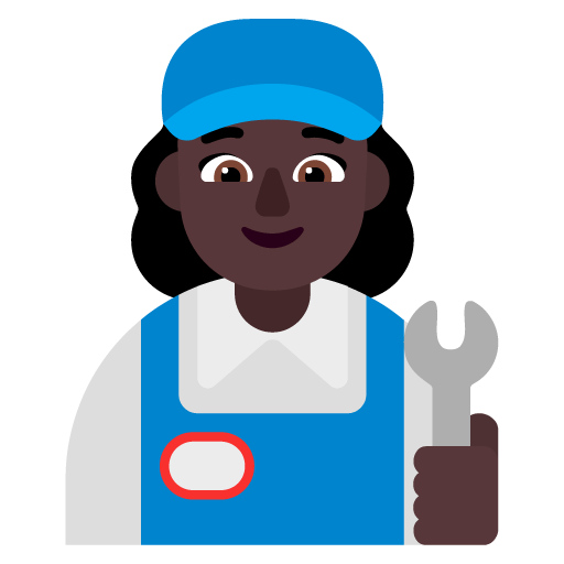 Microsoft design of the woman mechanic: dark skin tone emoji verson:Windows-11-22H2