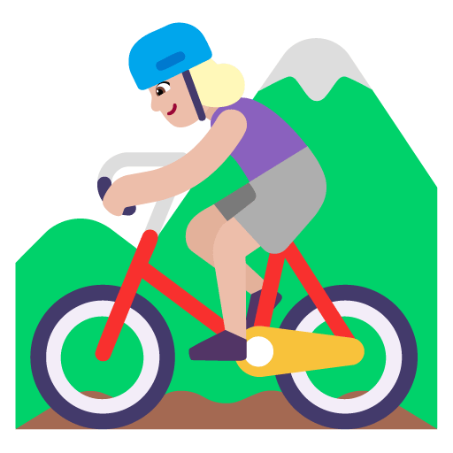 Microsoft design of the woman mountain biking: medium-light skin tone emoji verson:Windows-11-22H2
