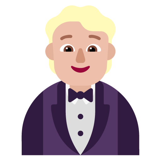 Microsoft design of the person in tuxedo: medium-light skin tone emoji verson:Windows-11-22H2