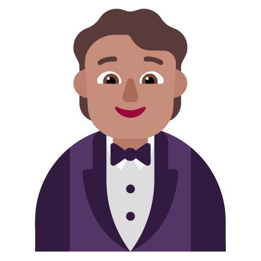 Microsoft design of the person in tuxedo: medium skin tone emoji verson:Windows-11-22H2