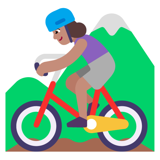 Microsoft design of the woman mountain biking: medium skin tone emoji verson:Windows-11-22H2
