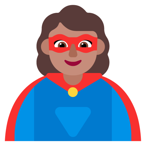 Microsoft design of the woman superhero: medium skin tone emoji verson:Windows-11-22H2