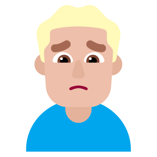 Microsoft design of the man frowning: medium-light skin tone emoji verson:Windows-11-22H2