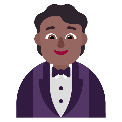 Microsoft design of the person in tuxedo: medium-dark skin tone emoji verson:Windows-11-22H2