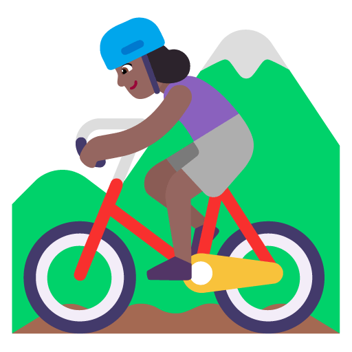 Microsoft design of the woman mountain biking: medium-dark skin tone emoji verson:Windows-11-22H2