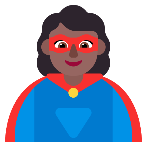 Microsoft design of the woman superhero: medium-dark skin tone emoji verson:Windows-11-22H2