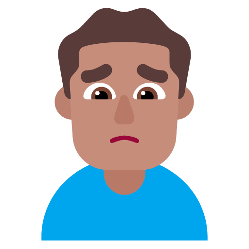 Microsoft design of the man frowning: medium skin tone emoji verson:Windows-11-22H2